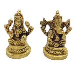 ARISERS Lakshmi Ganesh Bhagwan Idol Brass Ganpati Murti Metal Statue with Sitting Laxmi Ji on Lotus for Home Office Success Entrance Decor Pooja Good Luck Gift