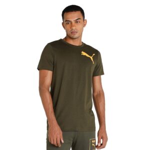 PUMA Ms Logo Tee Men Printed Round Neck Cotton Blend Green T-Shirt