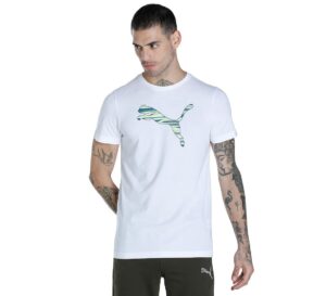 PUMA Cat Graphic Tee Men Printed Crew Neck Cotton Blend White T-Shirt