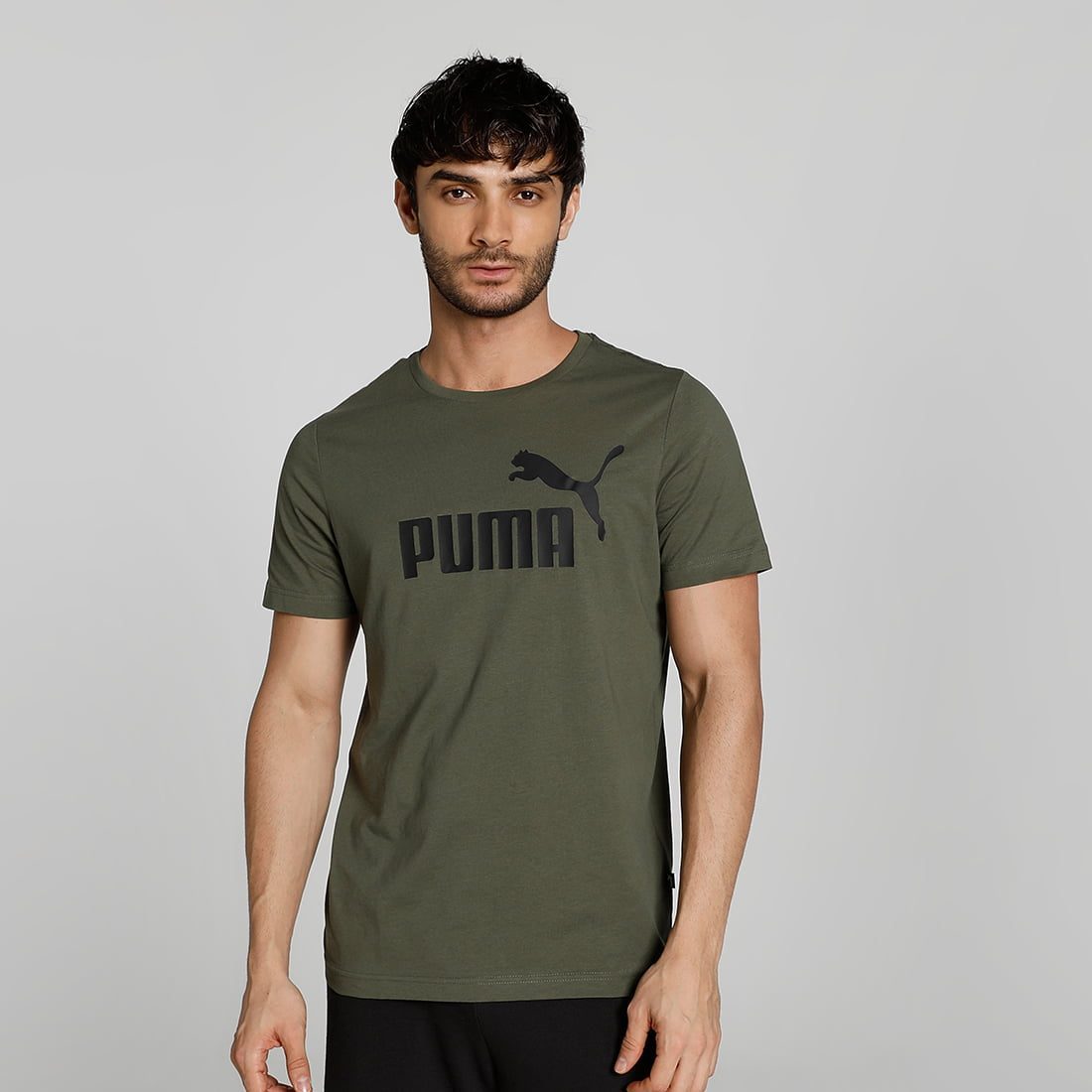 PUMA Men Printed Crew Neck Pure Cotton Green T-Shirt