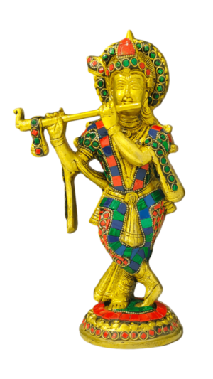 ARISERS Brass Krishna Bhagwan Idol Murli Kishana Murti Standing Playing with Home Decoration Good Luck Multicolor Colour