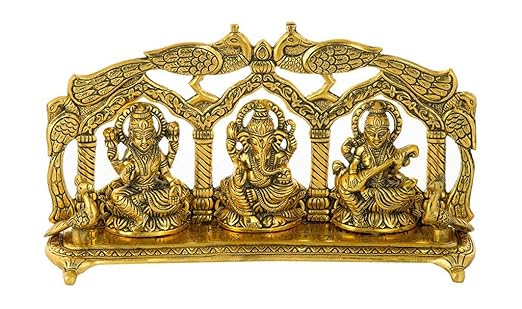 ARISERS Brass Laxmi Ganesha Saraswati Statue Lakshmi Ganesha Saraswati Idol Murti Idol Sculpture showpiece ganpati Ji Murti for Diwali Deepawali Poojan Design Housewarming