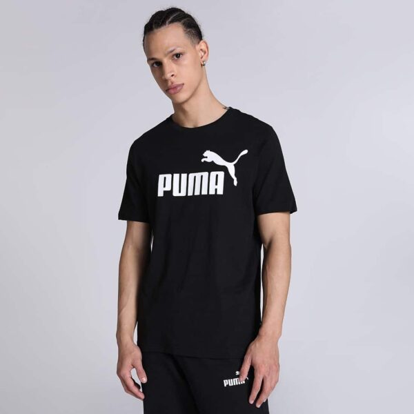 PUMA  ESS Logo Tee Men Solid Crew Neck Pure Cotton Black T-Shirt