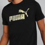 PUMA No.1 Logo Tee Men Typography Round Neck Cotton Blend Black T-Shirt