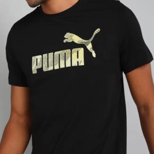 PUMA No.1 Logo Tee Men Typography Round Neck Cotton Blend Black T-Shirt