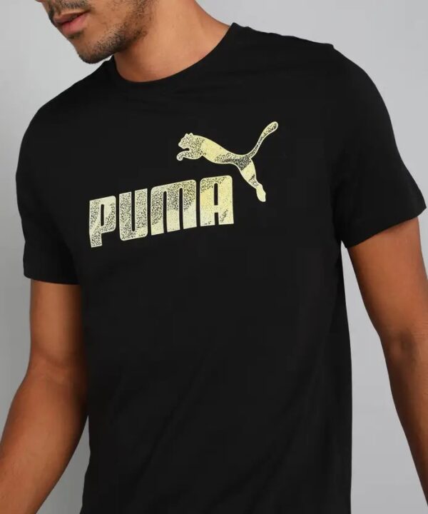 PUMA No.1 Logo Tee Men Typography Round Neck Cotton Blend Black T-Shirt