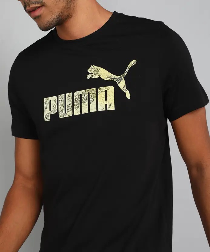 PUMA No.1 Logo Tee Men Typography Round Neck Cotton Blend Black T-Shirt